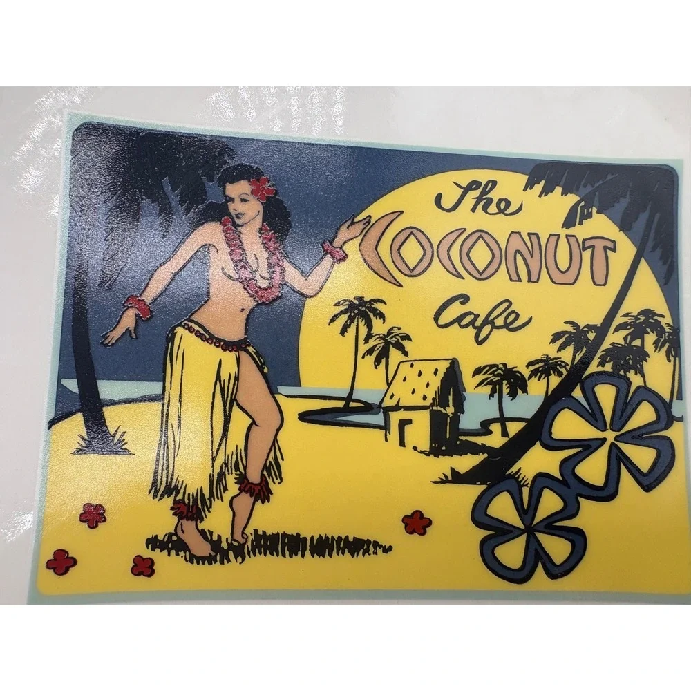 Pottery Barn Aloha Girls Dessert Plates Set of 4 Hawaiian Hula Tiki Bar 8